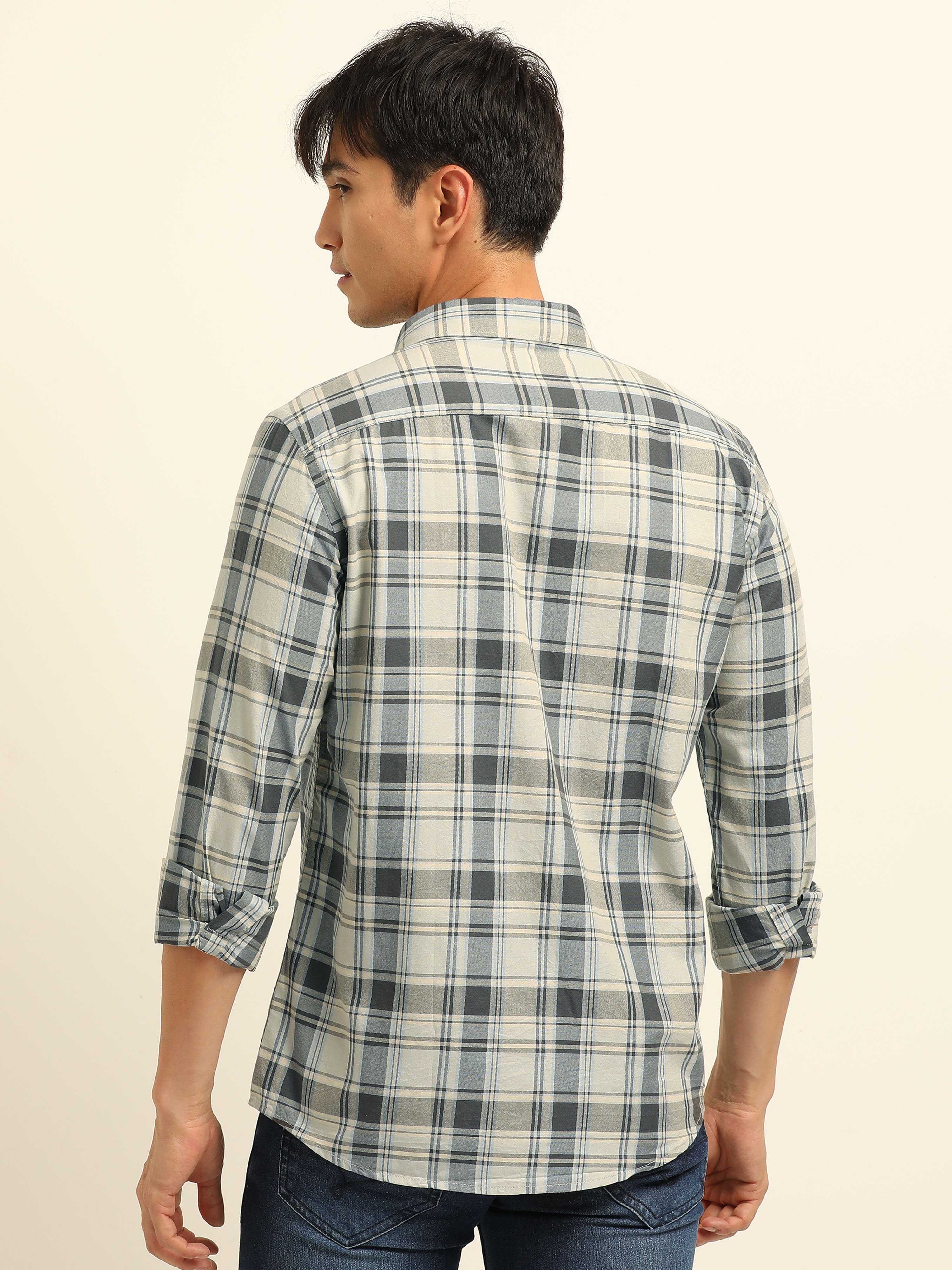 Multi-Color Bushirt Regular Fit Check Long Sleeves Shirt
