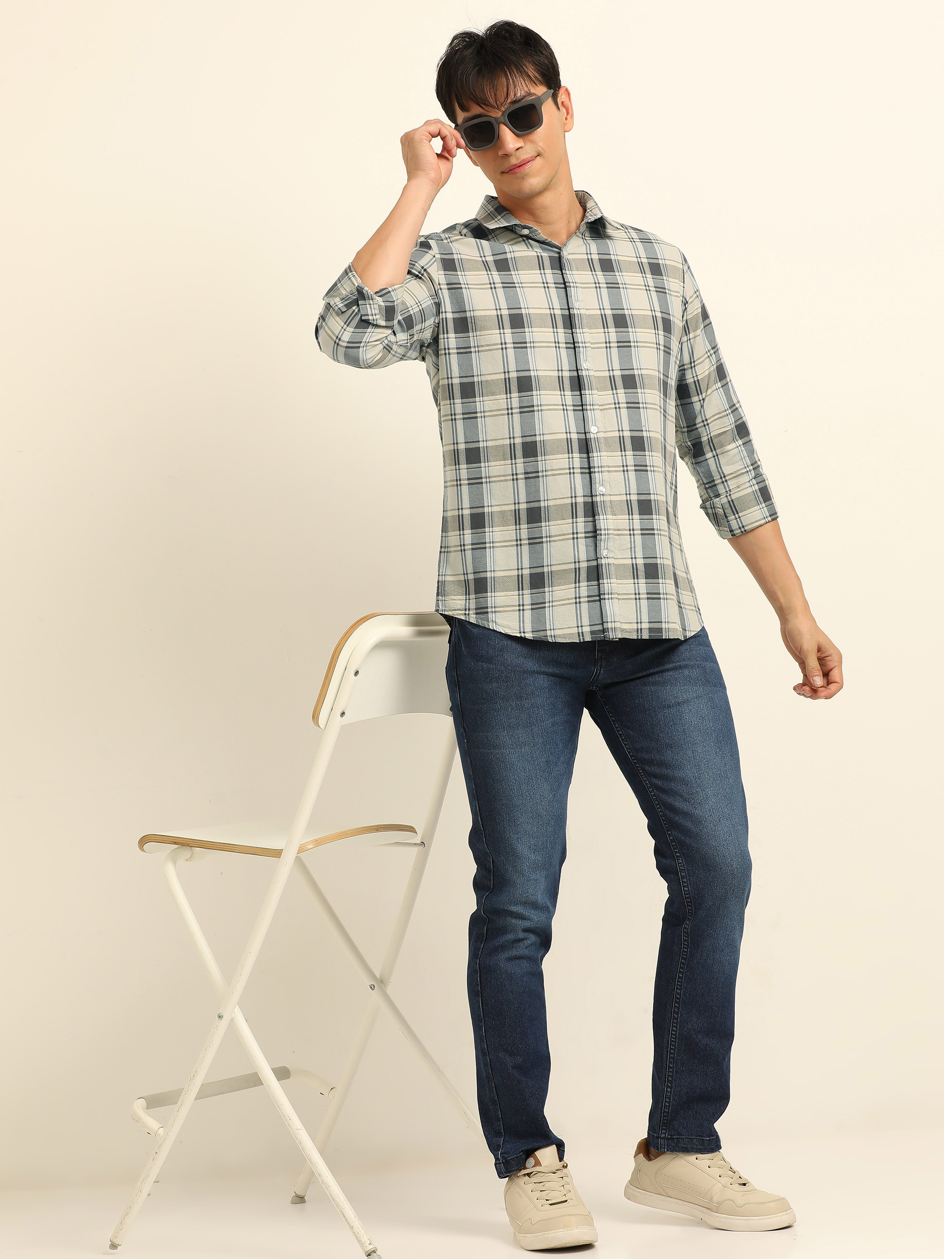 Multi-Color Bushirt Regular Fit Check Long Sleeves Shirt