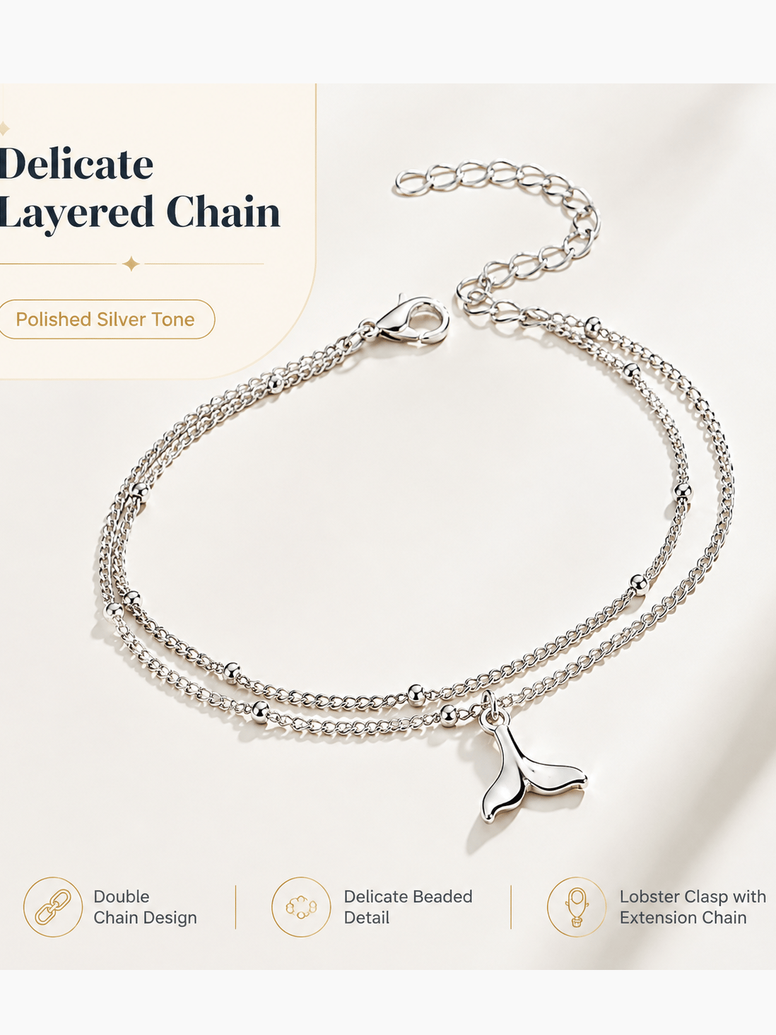 Double Layer Fish Tail Pendant Bracelet