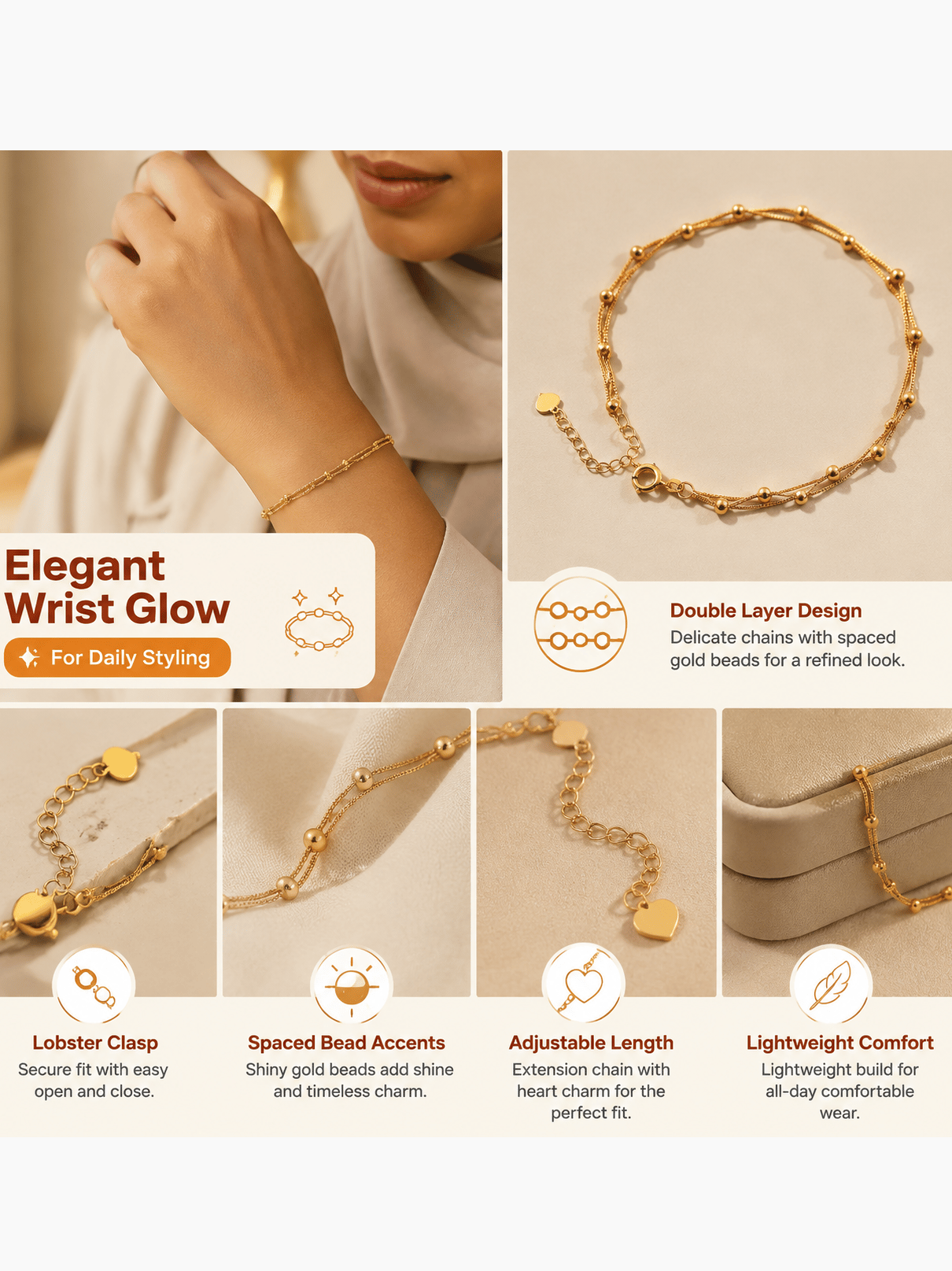 Double Layer Gold Bead Stackable Bracelet