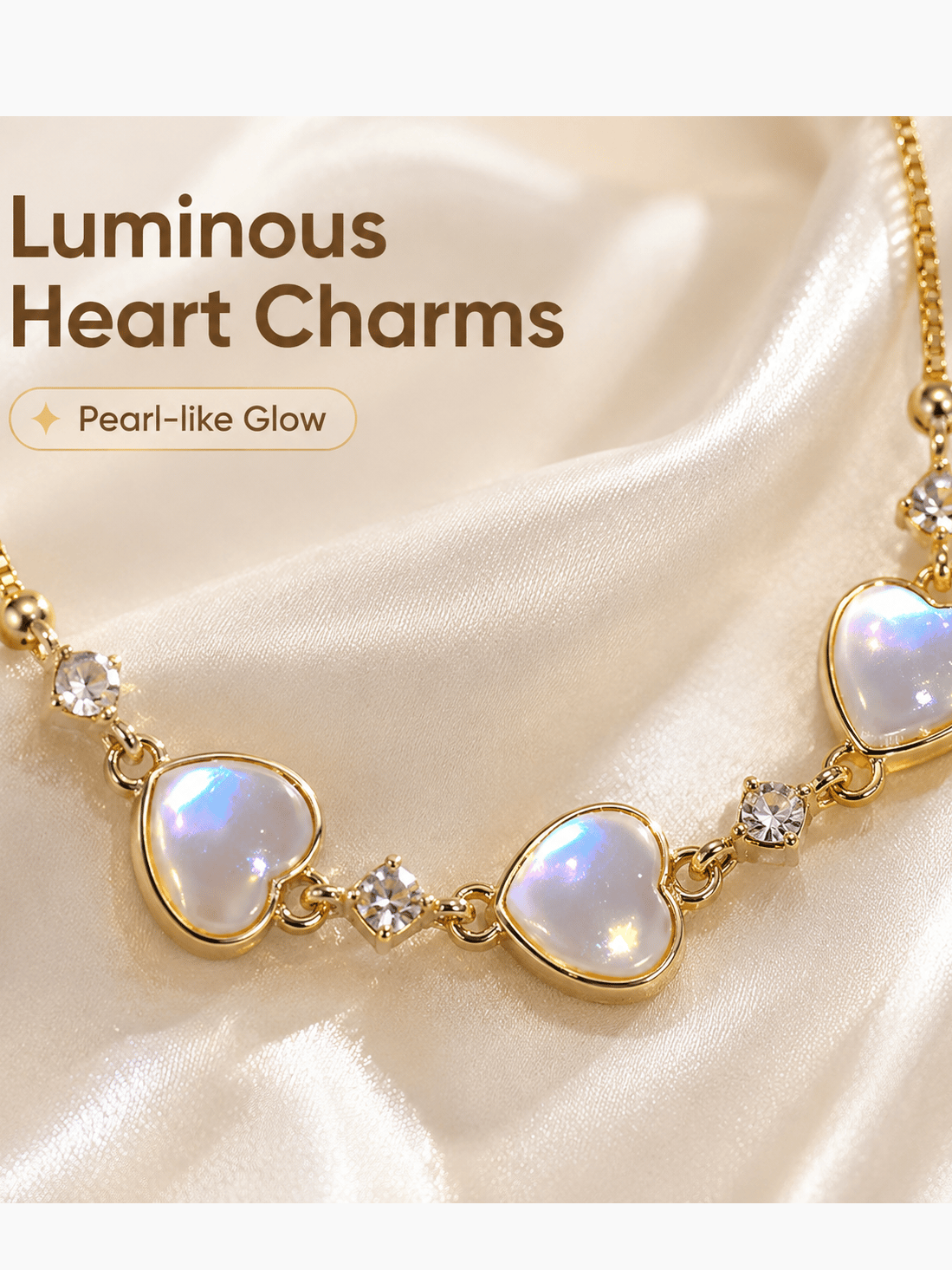 Heart Moonstone Slider Adjustable Bracelet