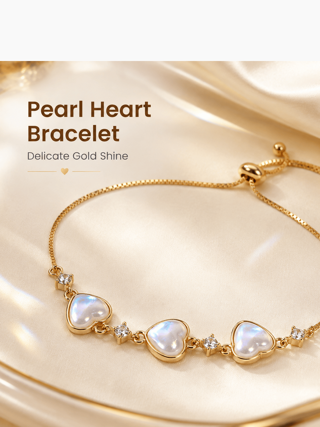 Heart Moonstone Slider Adjustable Bracelet