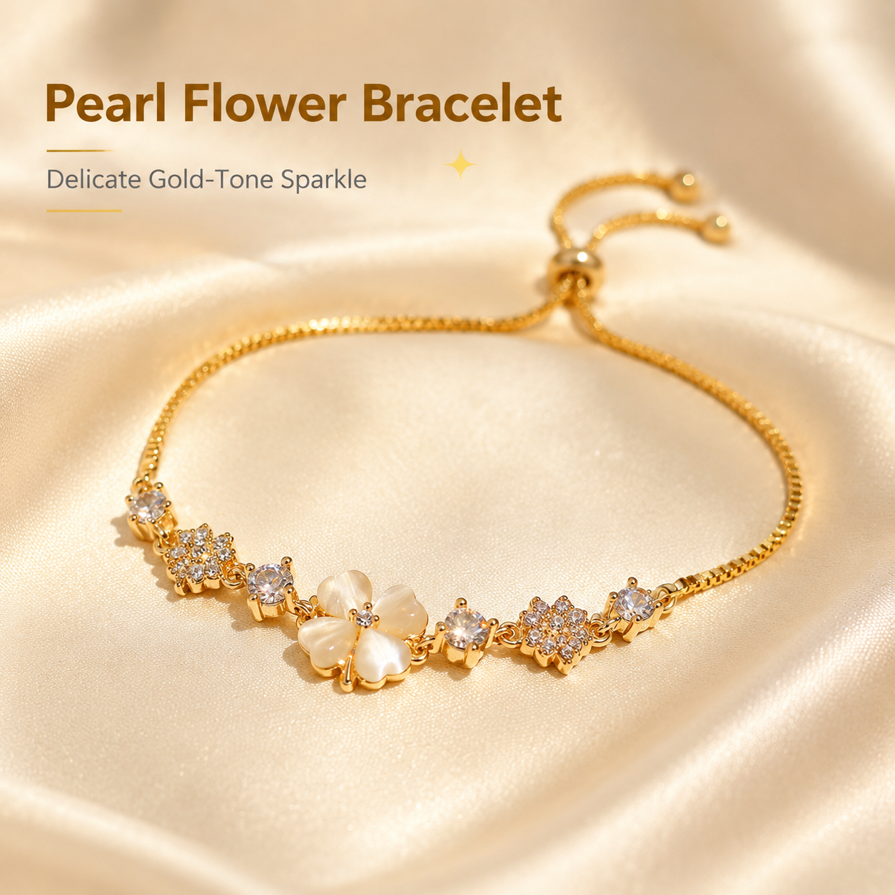 Shell Clover Zircon Slider Adjustable Bracelet