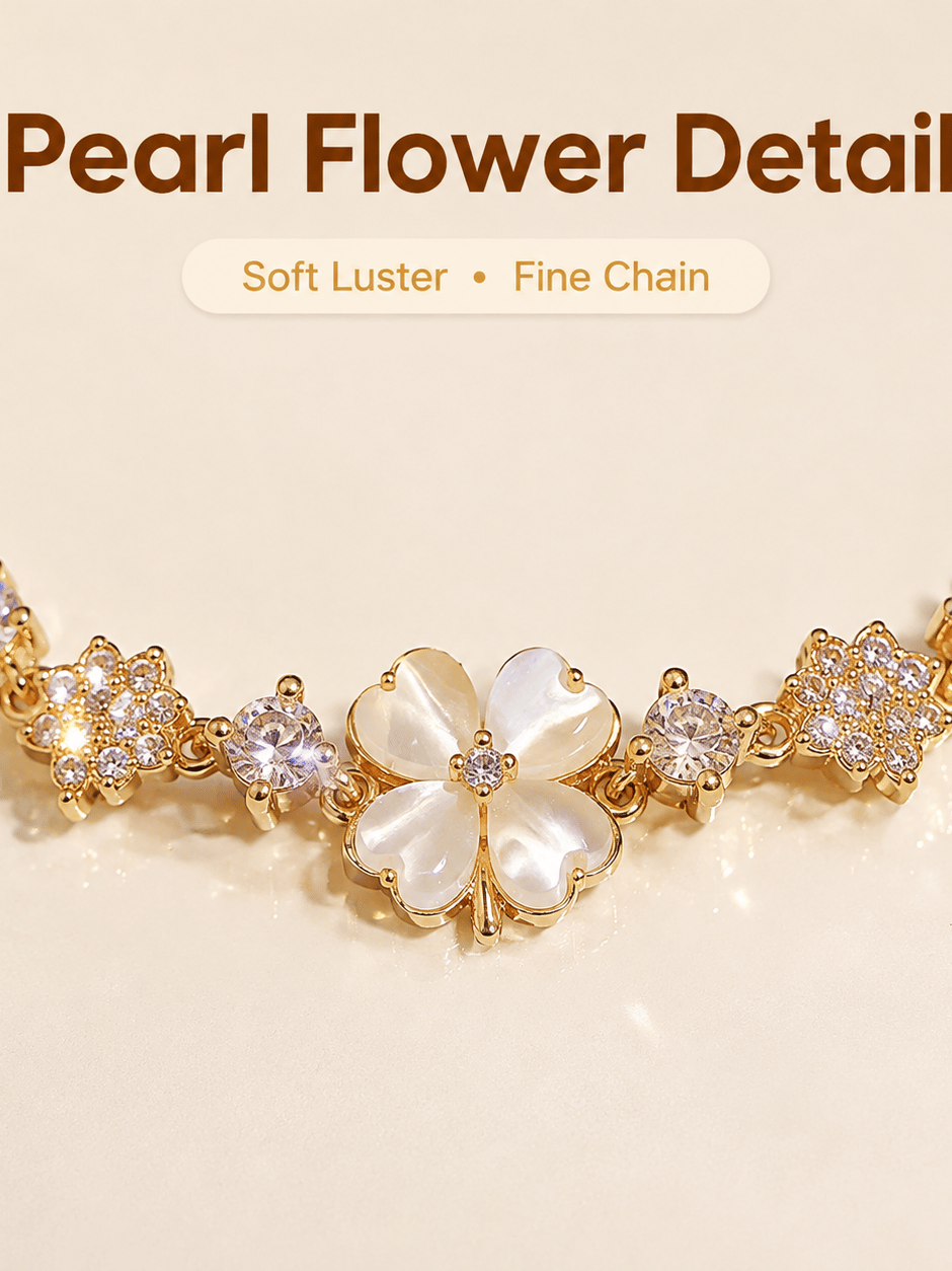 Shell Clover Zircon Slider Adjustable Bracelet