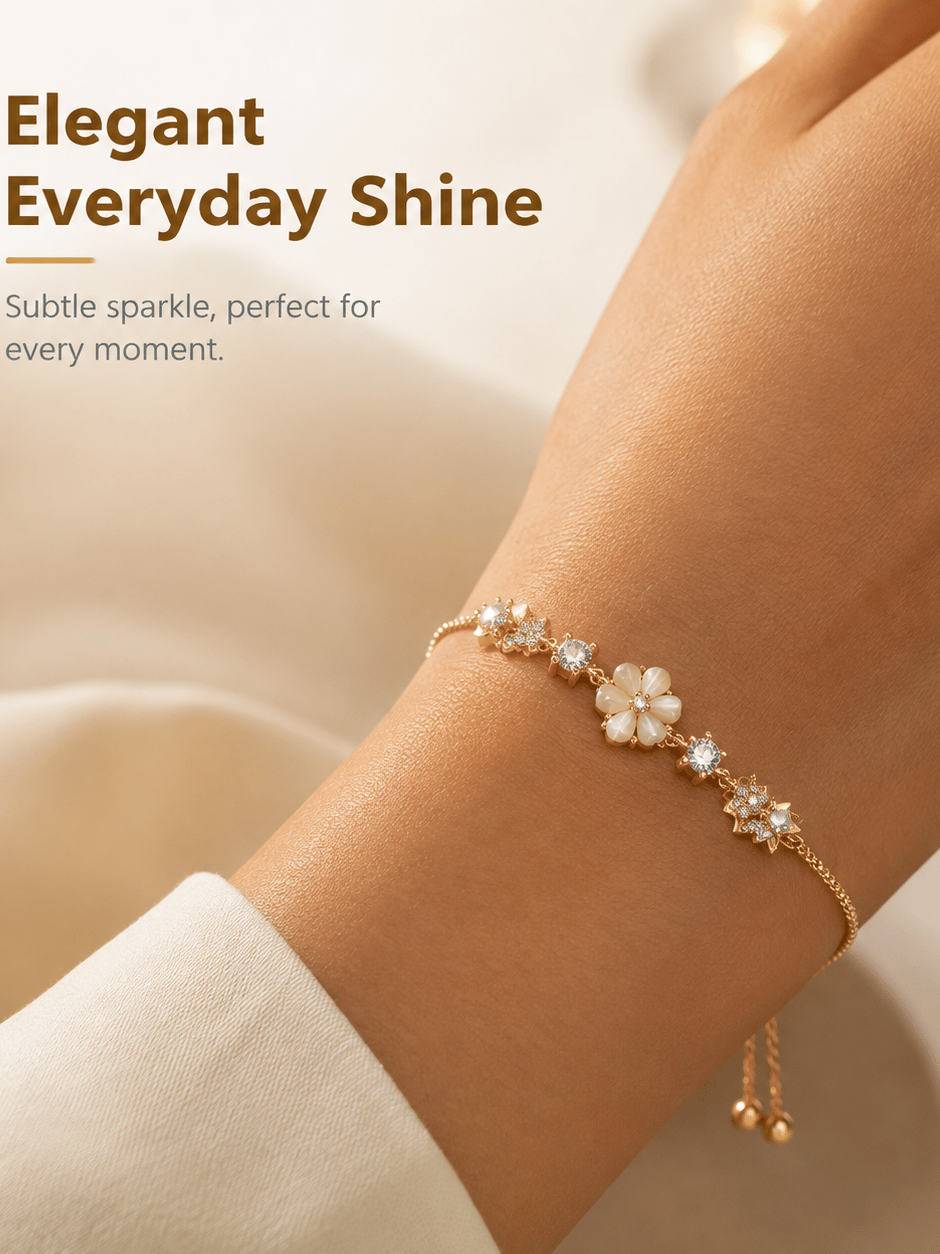 Shell Clover Zircon Slider Adjustable Bracelet