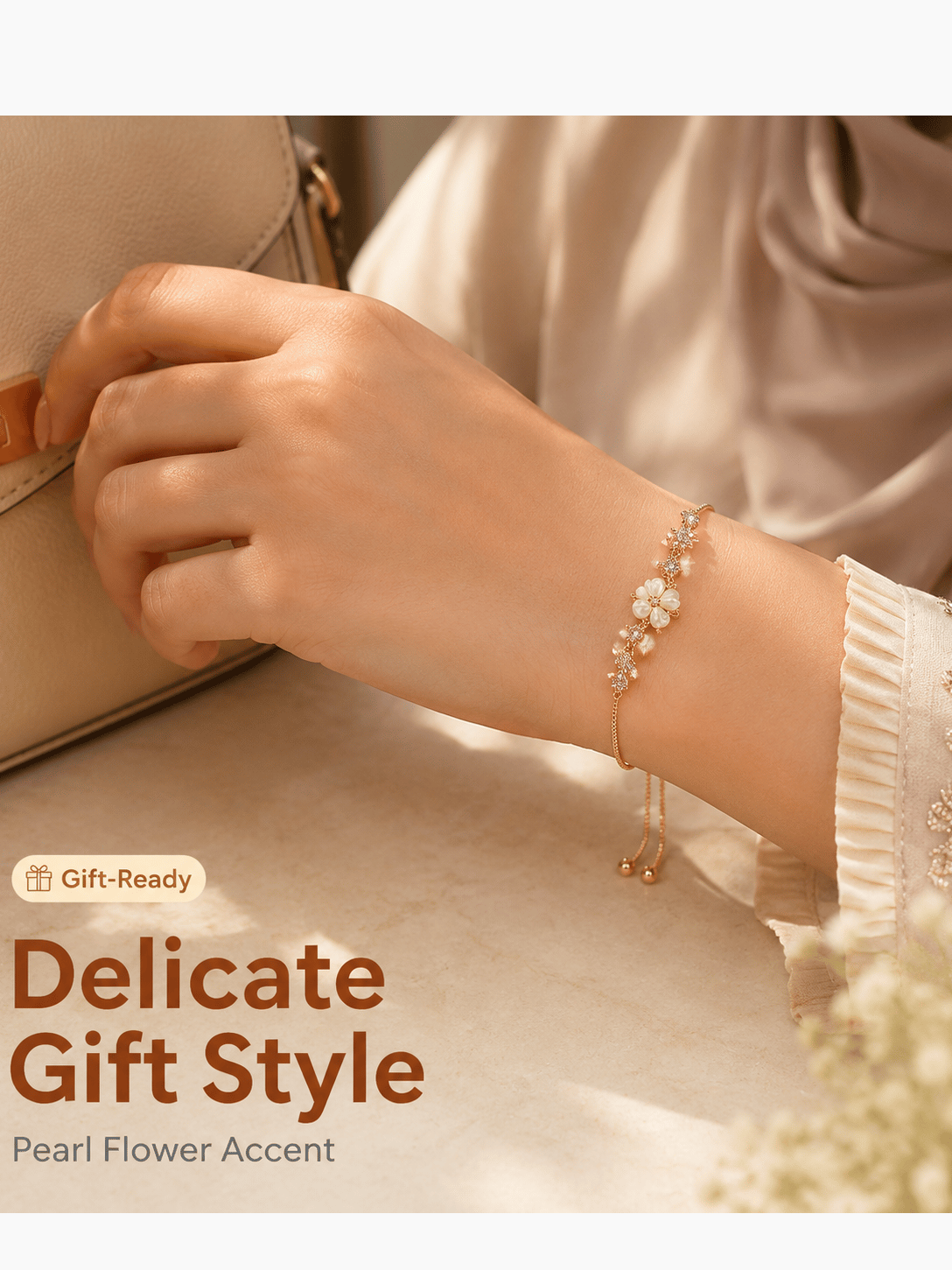 Shell Clover Zircon Slider Adjustable Bracelet