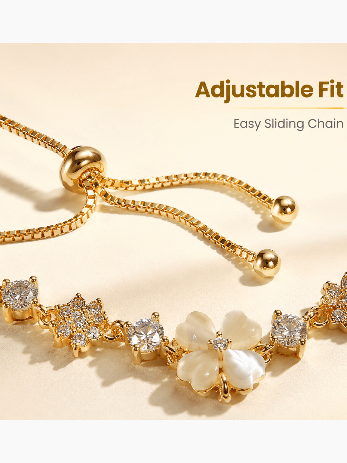 Shell Clover Zircon Slider Adjustable Bracelet