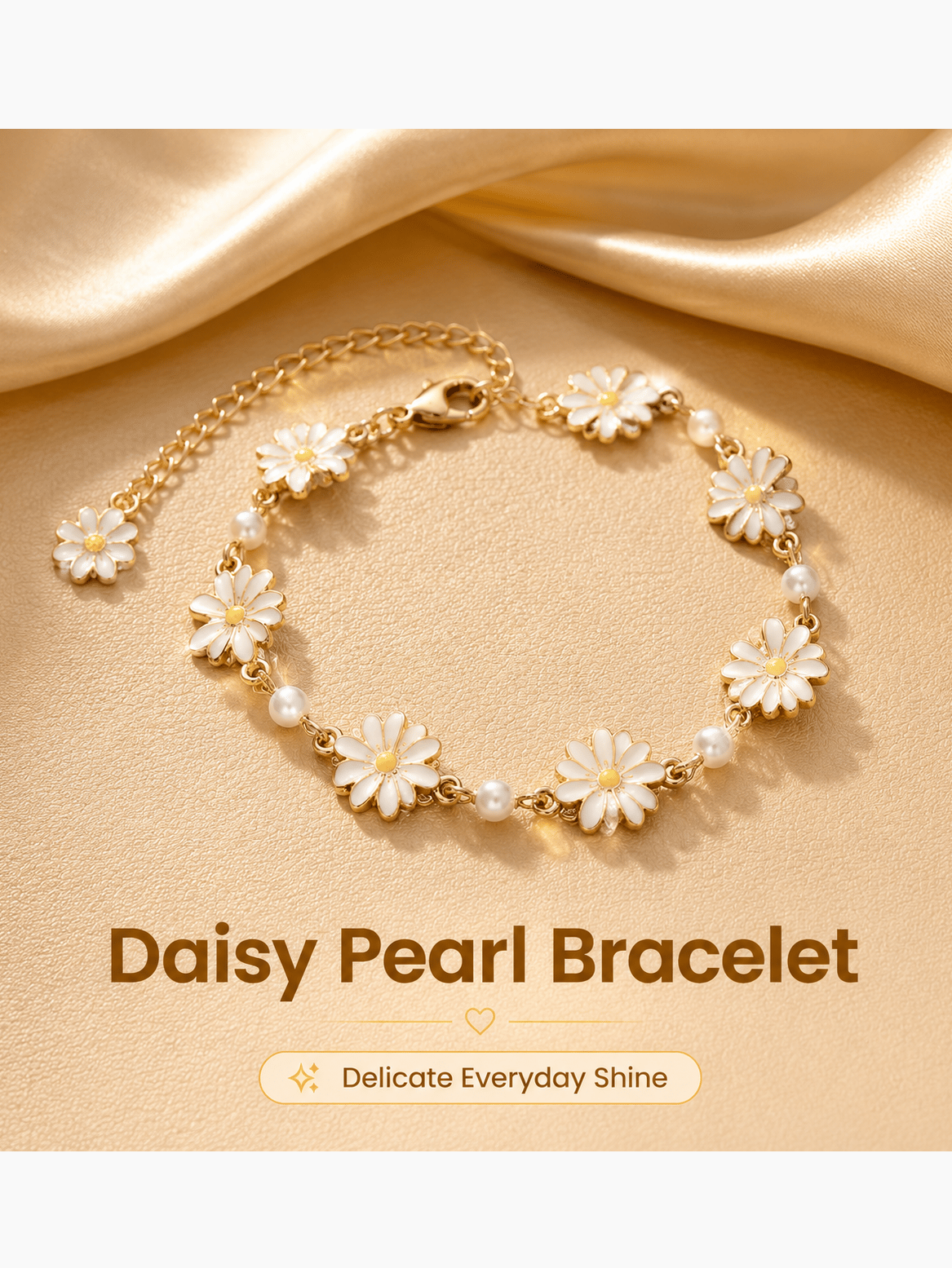 Daisy Flower Pearl Charm Bracelet