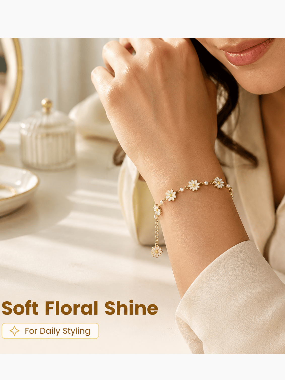 Daisy Flower Pearl Charm Bracelet