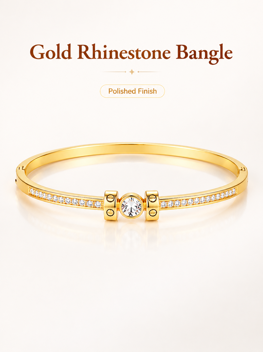 Center Stone With Side Paved Zircon Hinged Bangle Bracelet