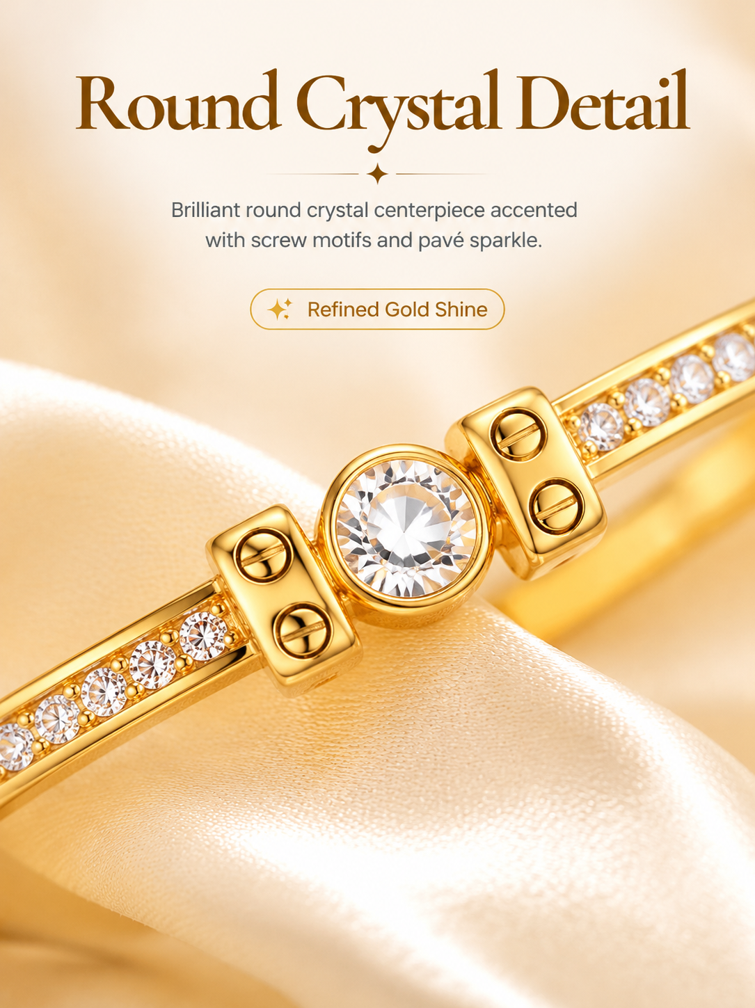 Center Stone With Side Paved Zircon Hinged Bangle Bracelet