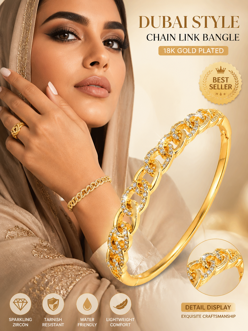Cuban Link Zircon 18K Gold Plated Bangle Bracelet