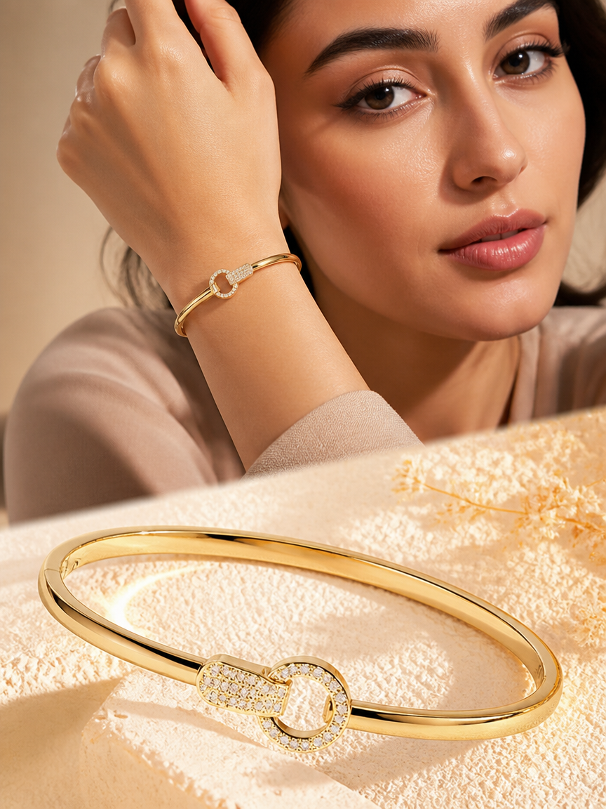 Cuban Link Zircon 18K Gold Plated Bangle Bracelet