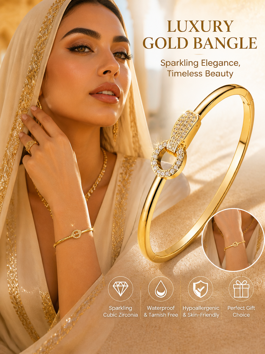 Cuban Link Zircon 18K Gold Plated Bangle Bracelet