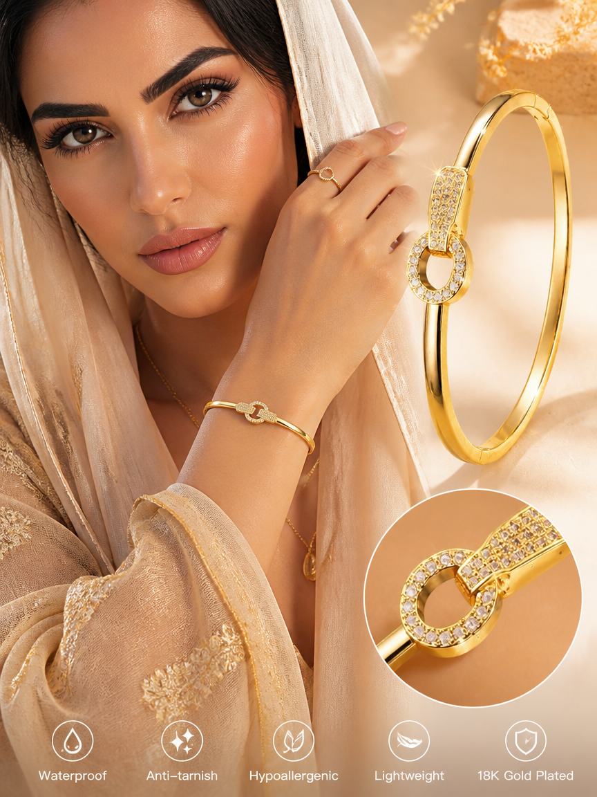 Cuban Link Zircon 18K Gold Plated Bangle Bracelet