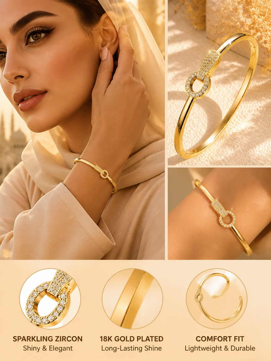 Cuban Link Zircon 18K Gold Plated Bangle Bracelet