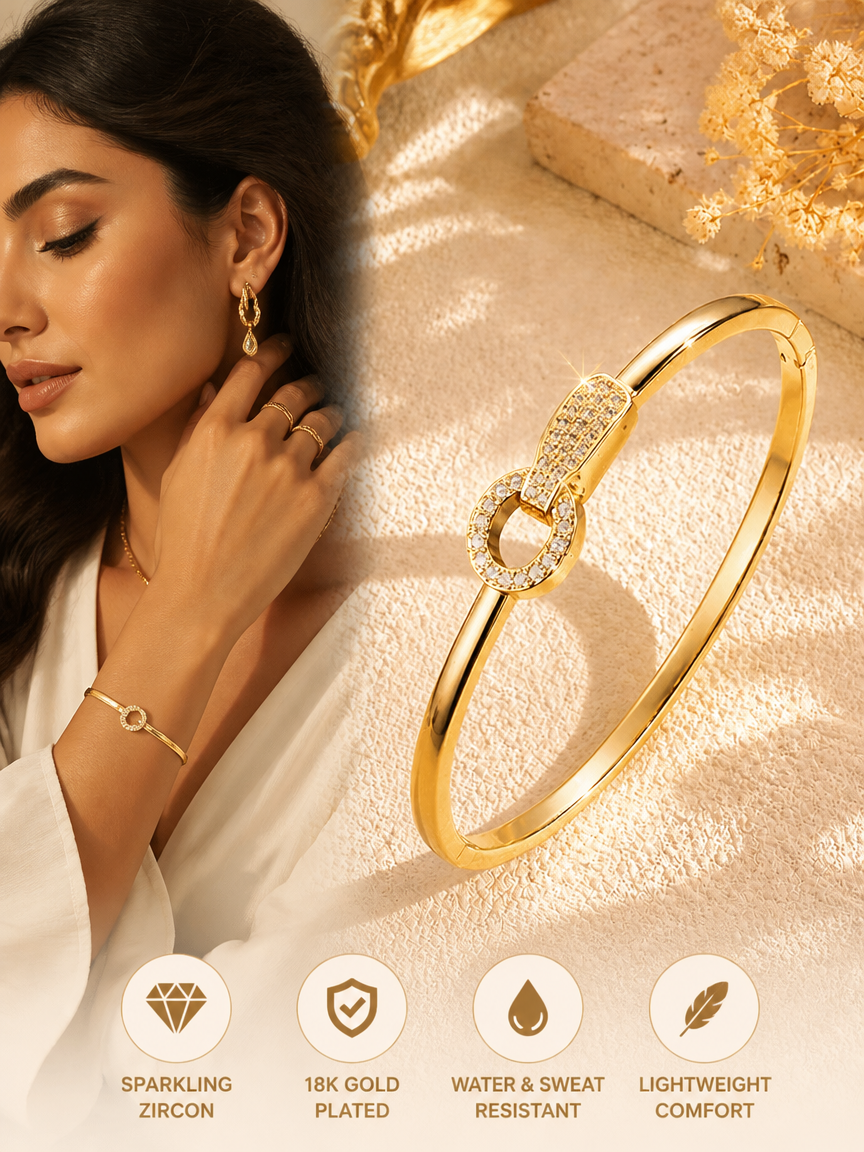 Cuban Link Zircon 18K Gold Plated Bangle Bracelet
