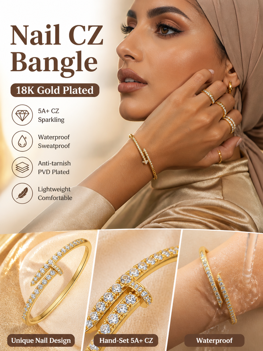 Zircon 18K Gold Plated Hinged Bangle Bracelet