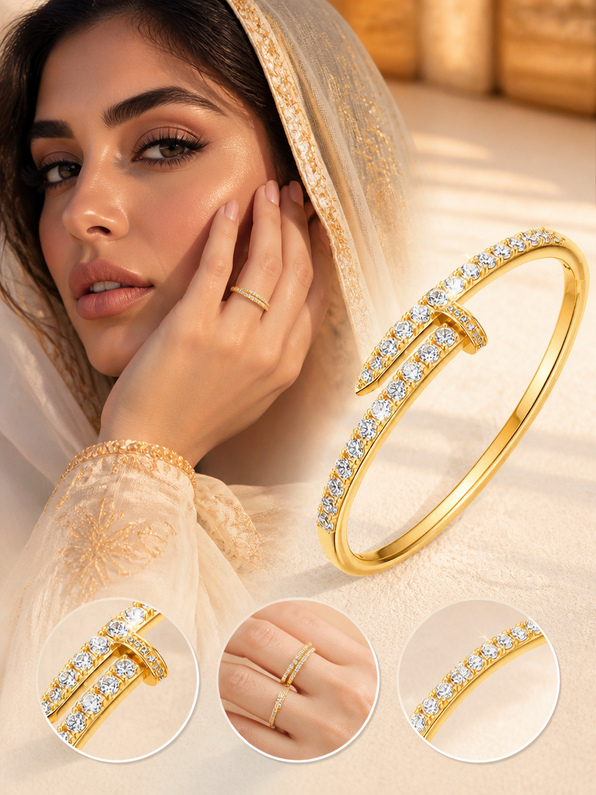 Zircon 18K Gold Plated Hinged Bangle Bracelet