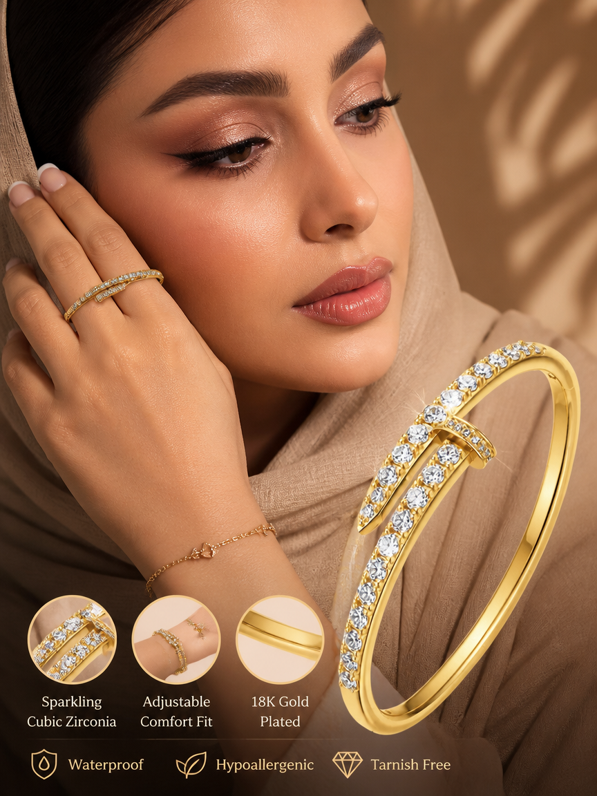 Zircon 18K Gold Plated Hinged Bangle Bracelet