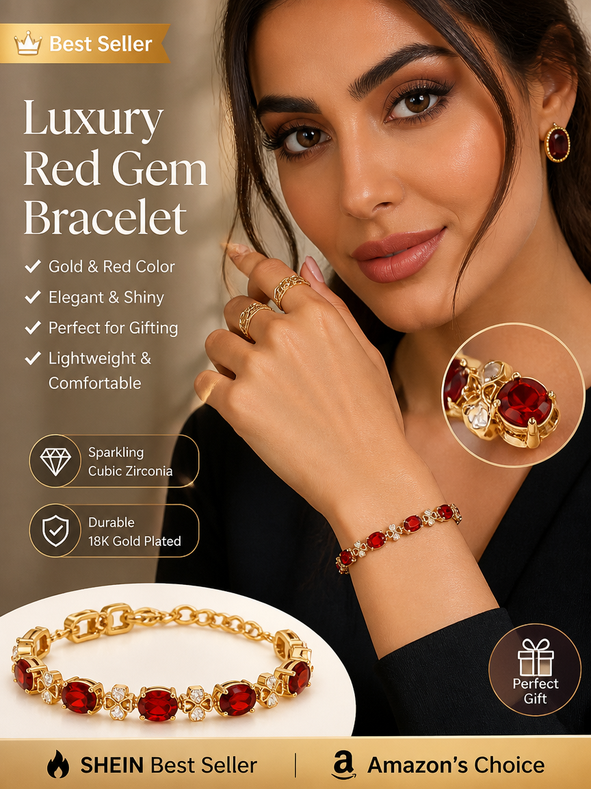 Red Zircon 18K Gold Plated Chain Bracelet