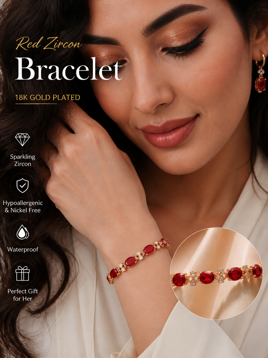 Red Zircon 18K Gold Plated Chain Bracelet