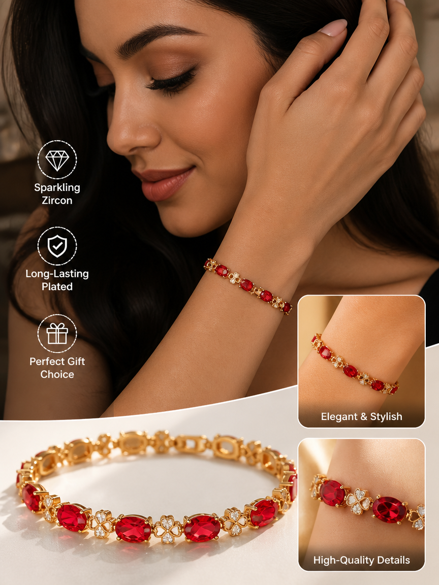 Red Zircon 18K Gold Plated Chain Bracelet