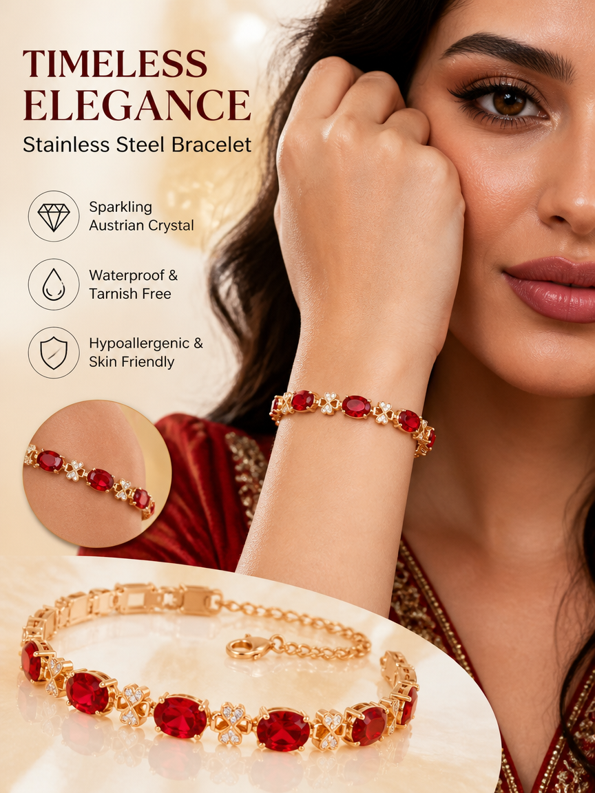 Red Zircon 18K Gold Plated Chain Bracelet