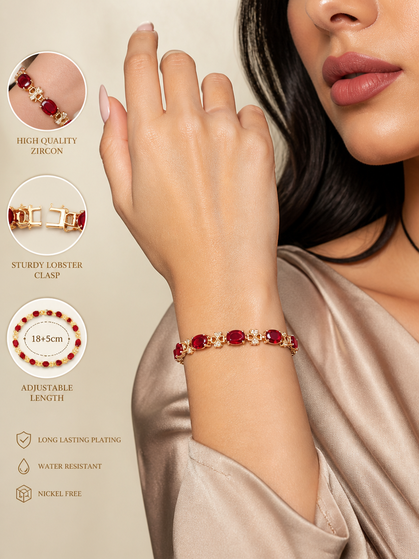 Red Zircon 18K Gold Plated Chain Bracelet