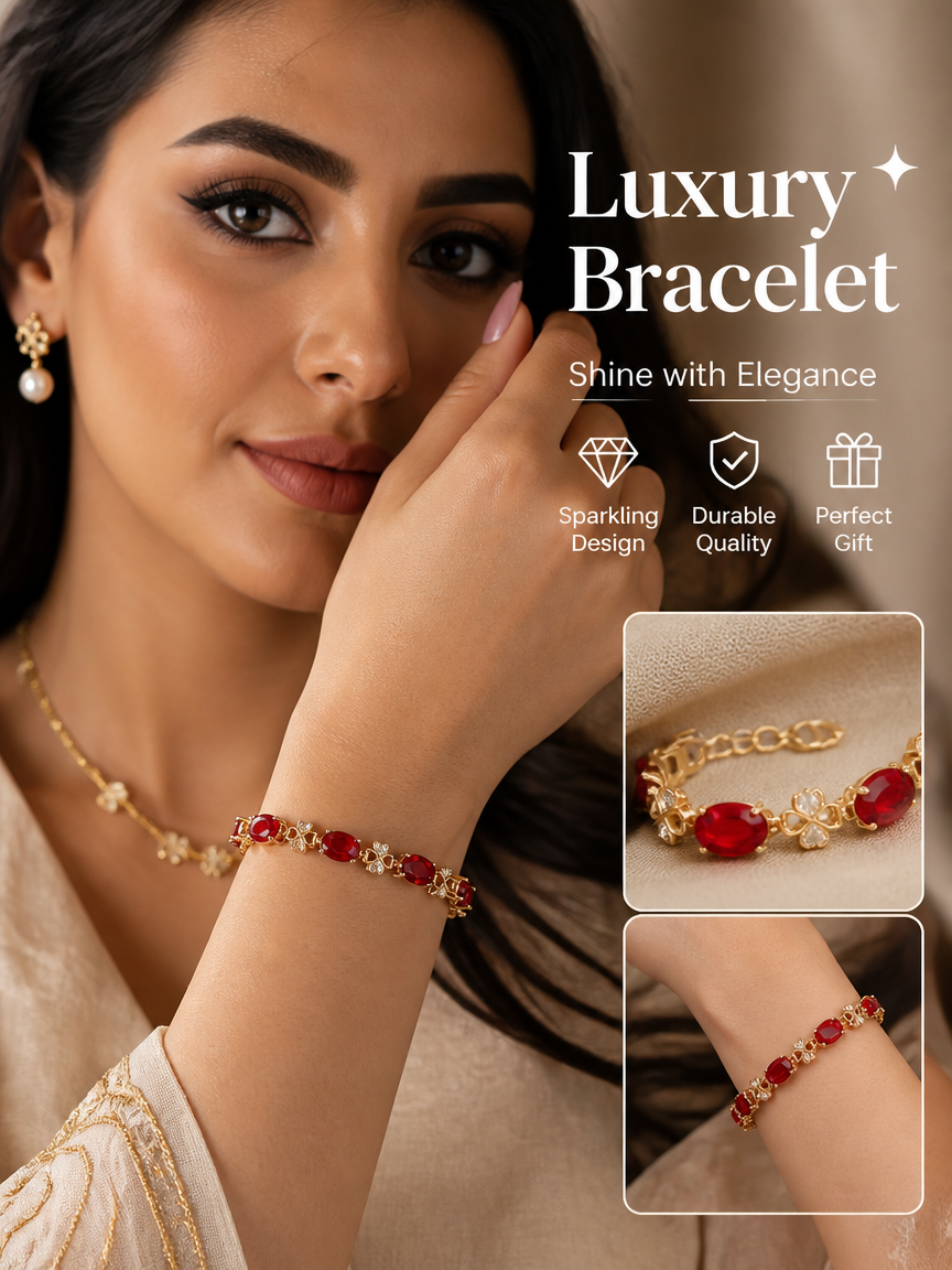 Red Zircon 18K Gold Plated Chain Bracelet
