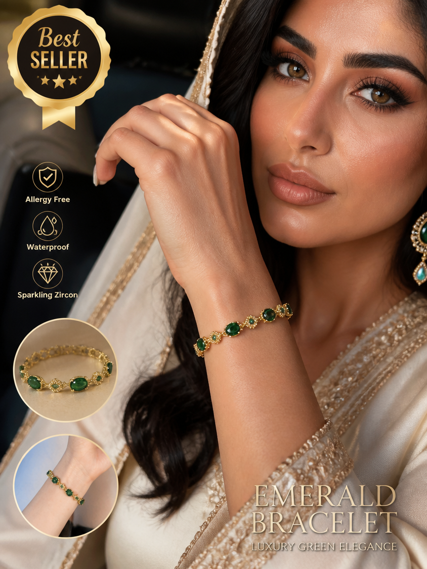 Green Oval Zircon 18K Gold Plated Chain Bracelet