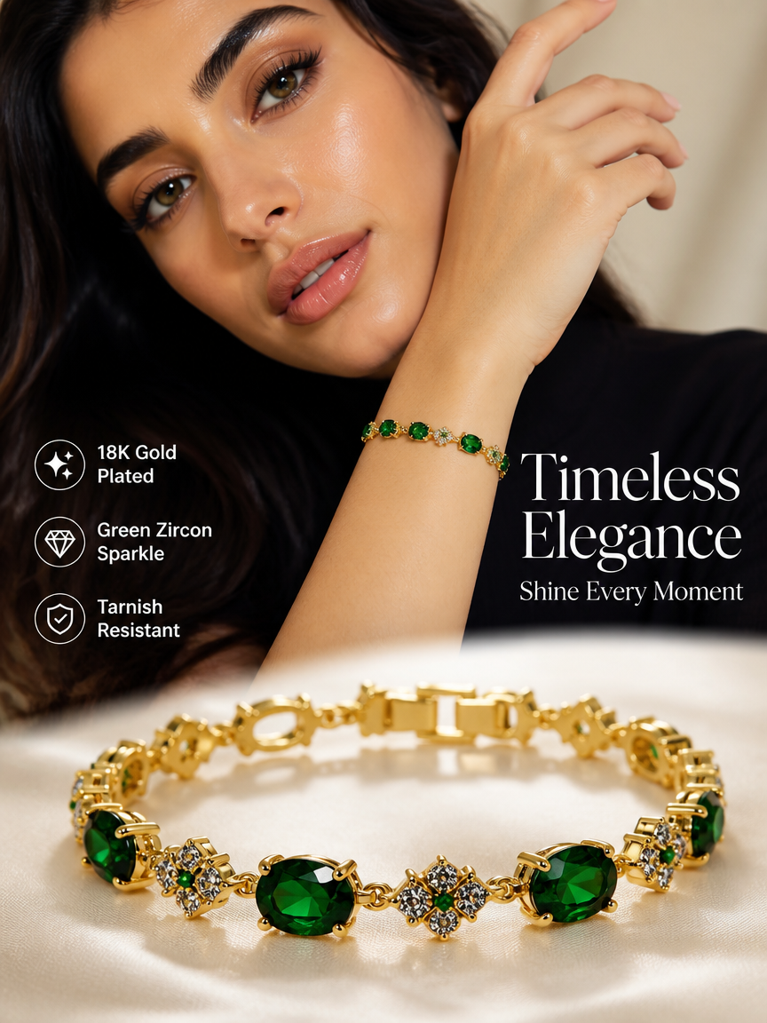 Green Oval Zircon 18K Gold Plated Chain Bracelet