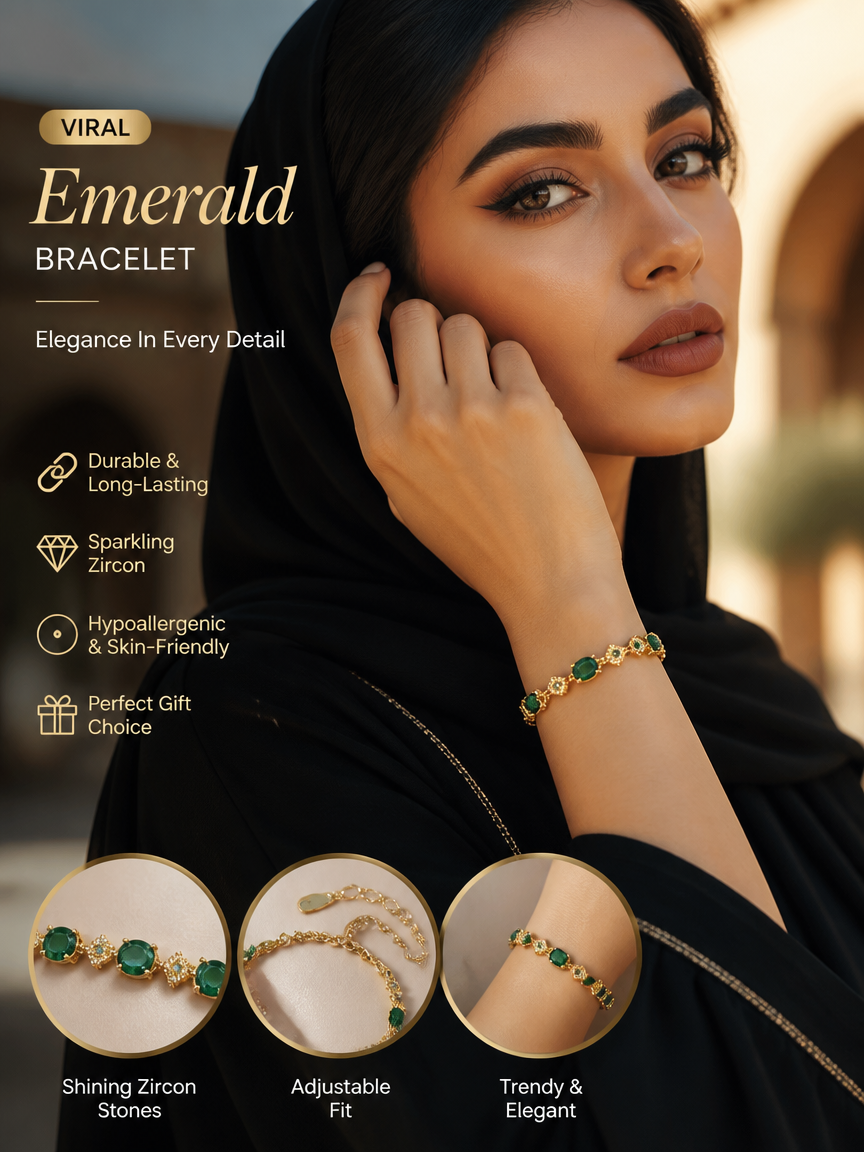Green Oval Zircon 18K Gold Plated Chain Bracelet
