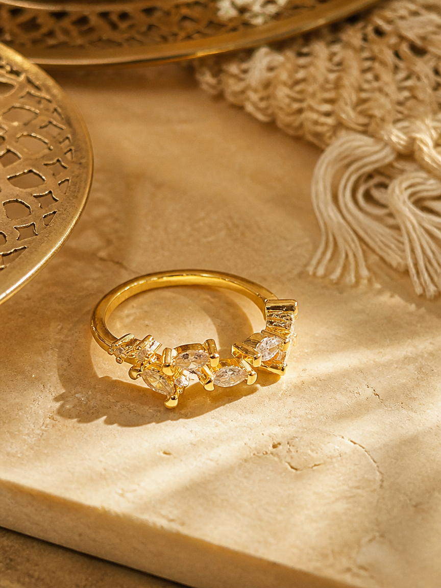 Golden Zircon Cluster Ring