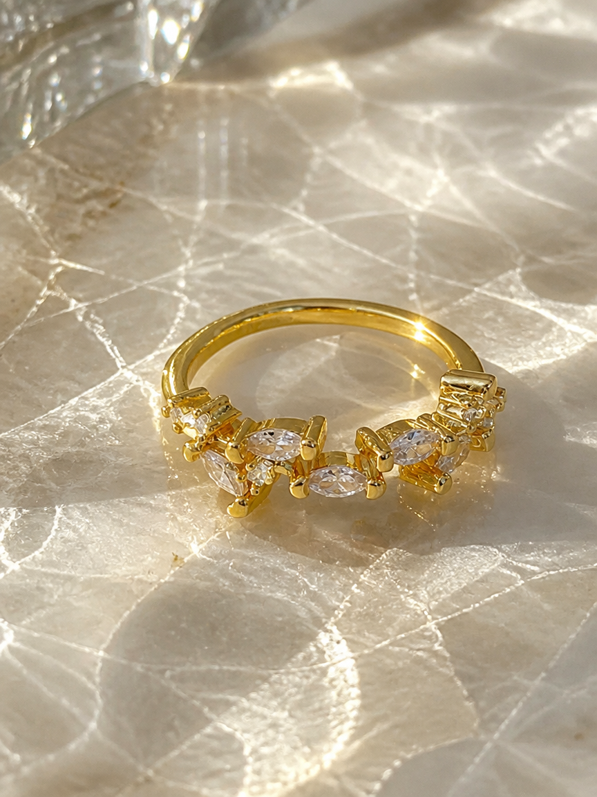 Golden Zircon Cluster Ring