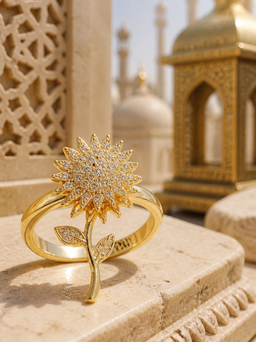 Golden Blossom Zircon Ring