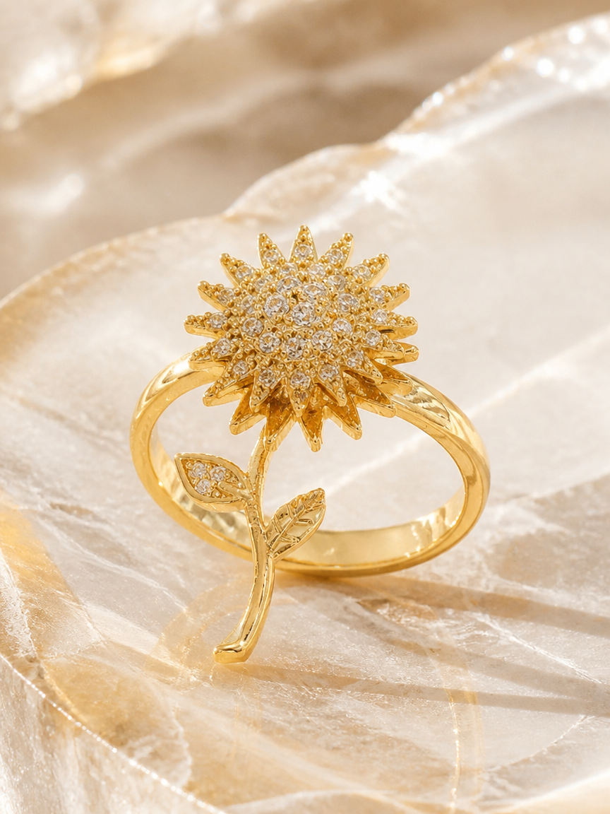 Golden Blossom Zircon Ring