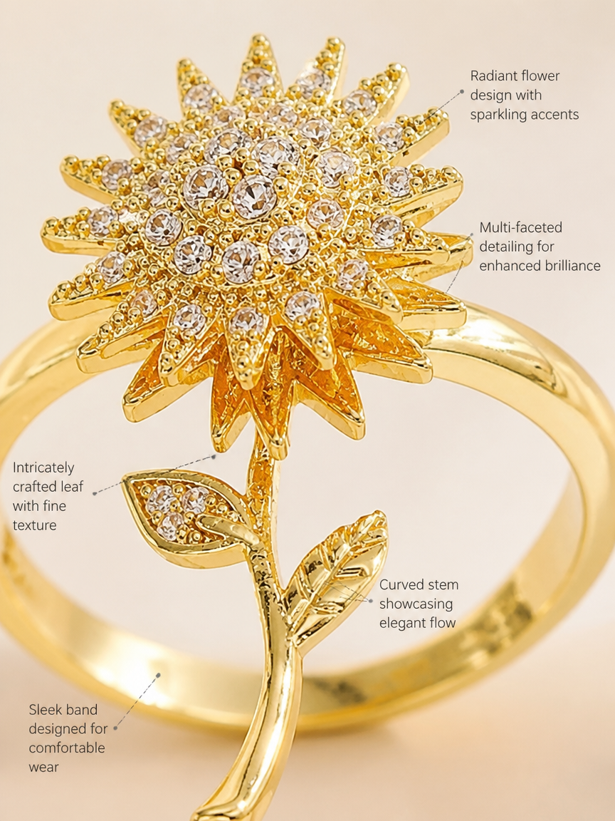 Golden Blossom Zircon Ring