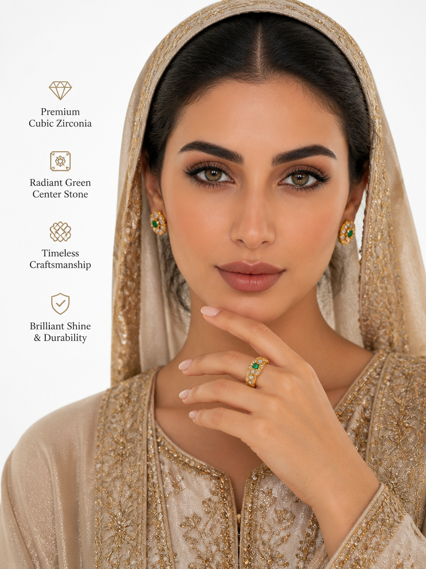 Gold Plated Emerald and Zircon Open Ring