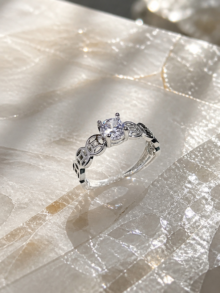 Silver Solitaire Ring with Band