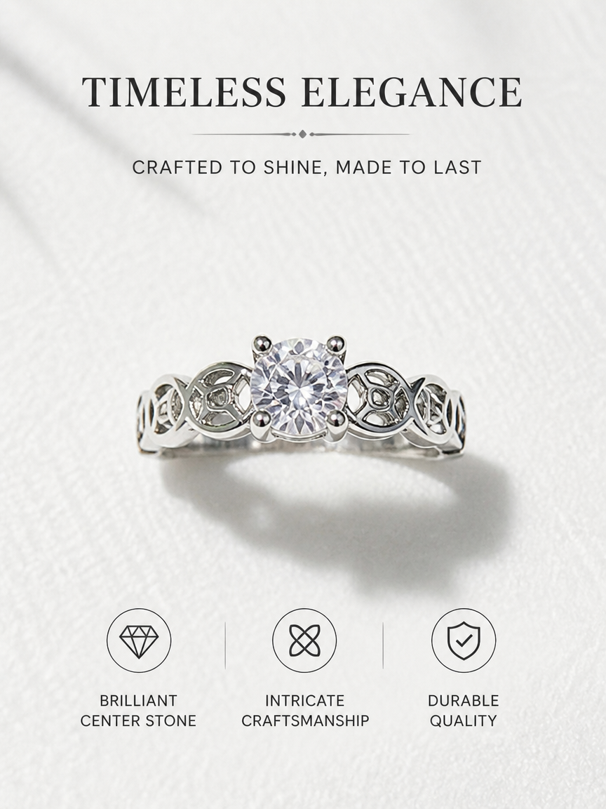 Silver Solitaire Ring with Band