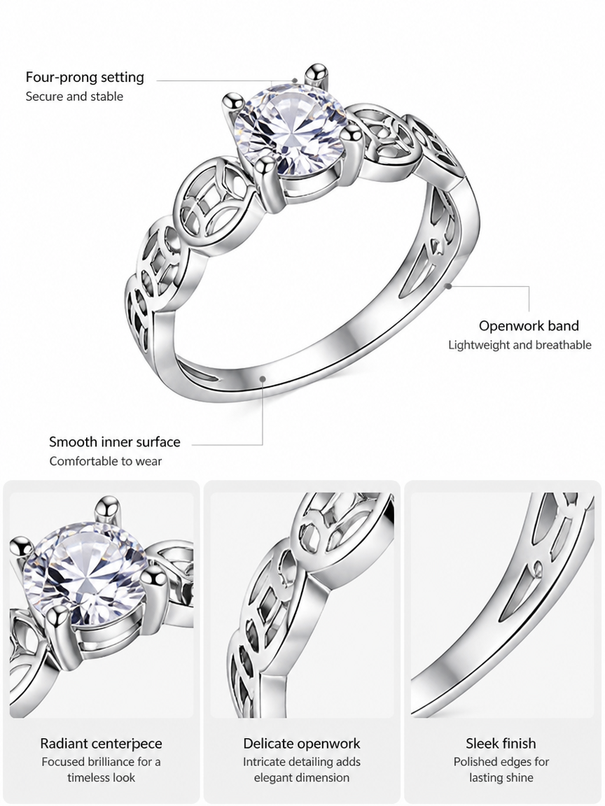 Silver Solitaire Ring with Band