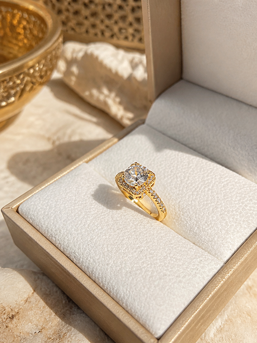Golden Halo Zircon Ring