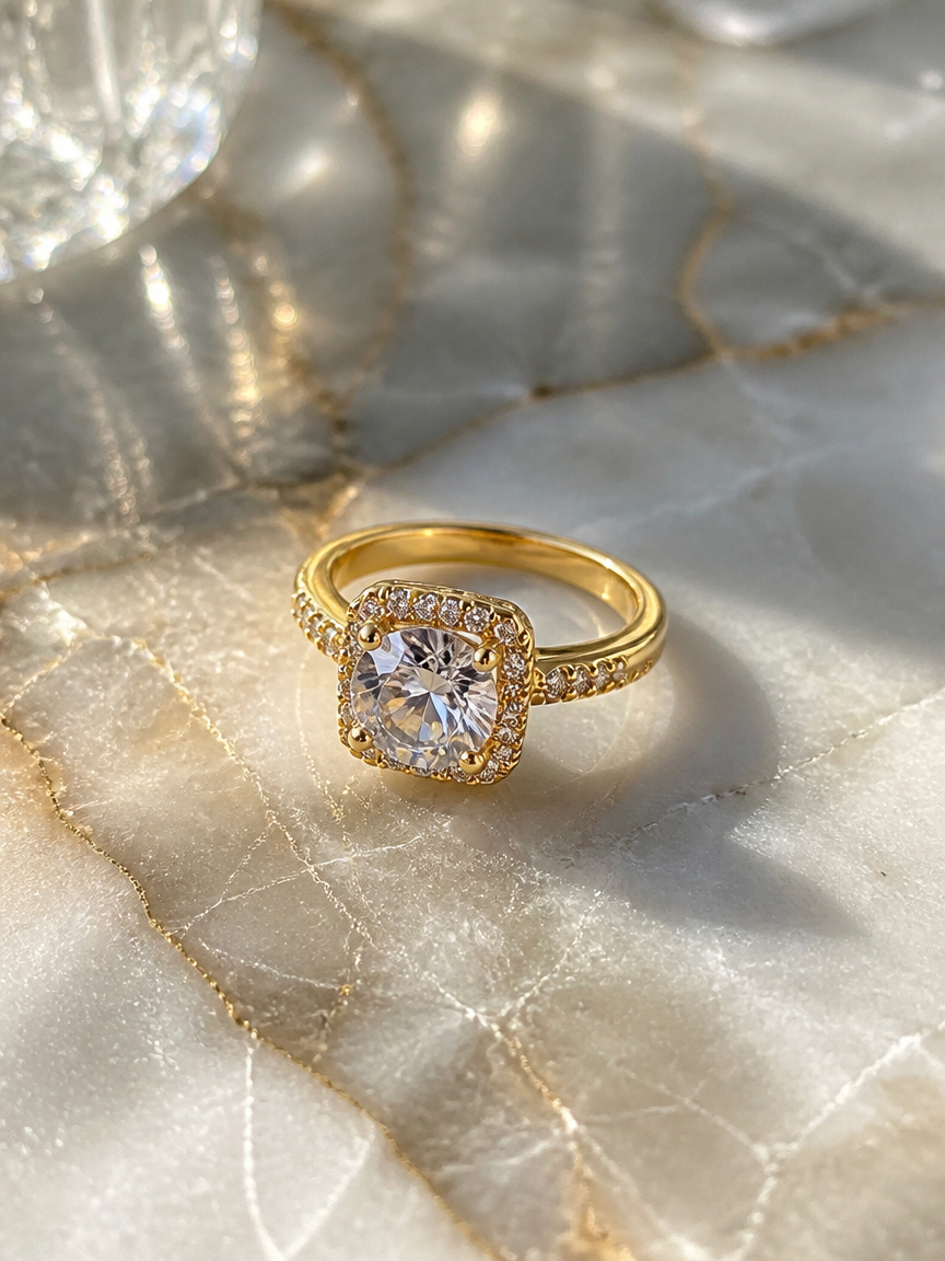 Golden Halo Zircon Ring