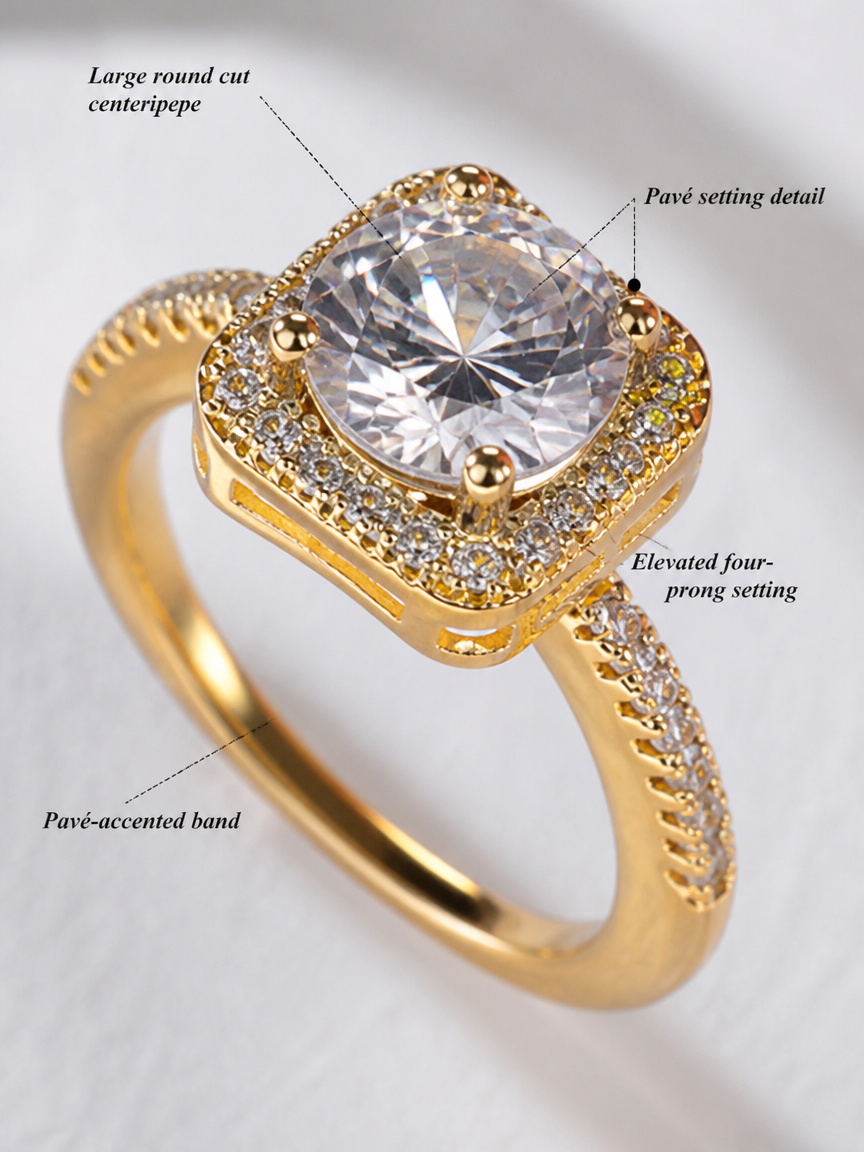 Golden Halo Zircon Ring