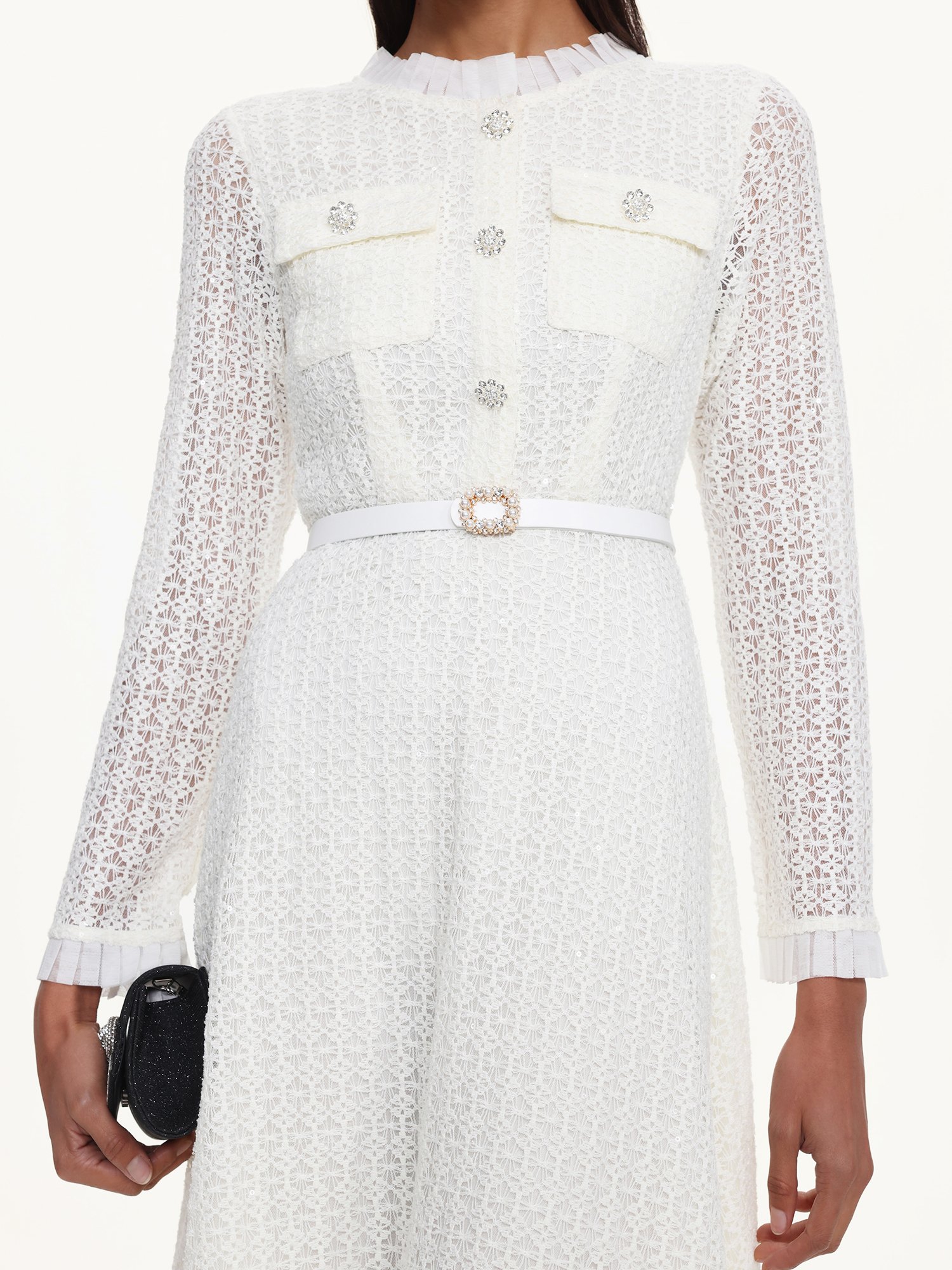 White Lace A-Line Dress with Long Sleeves
