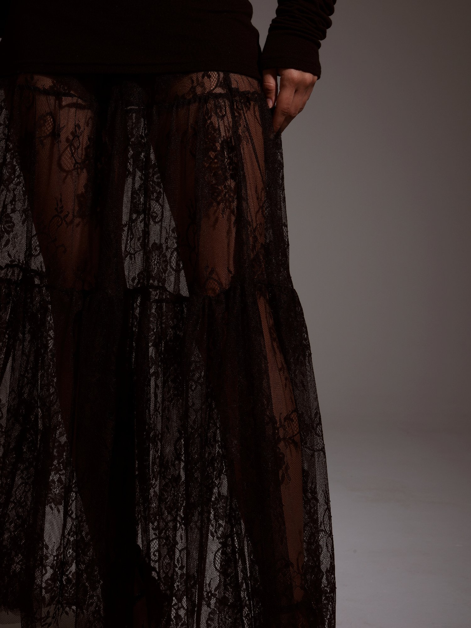 Black A-Line Ankle Lace Maxi Skirt