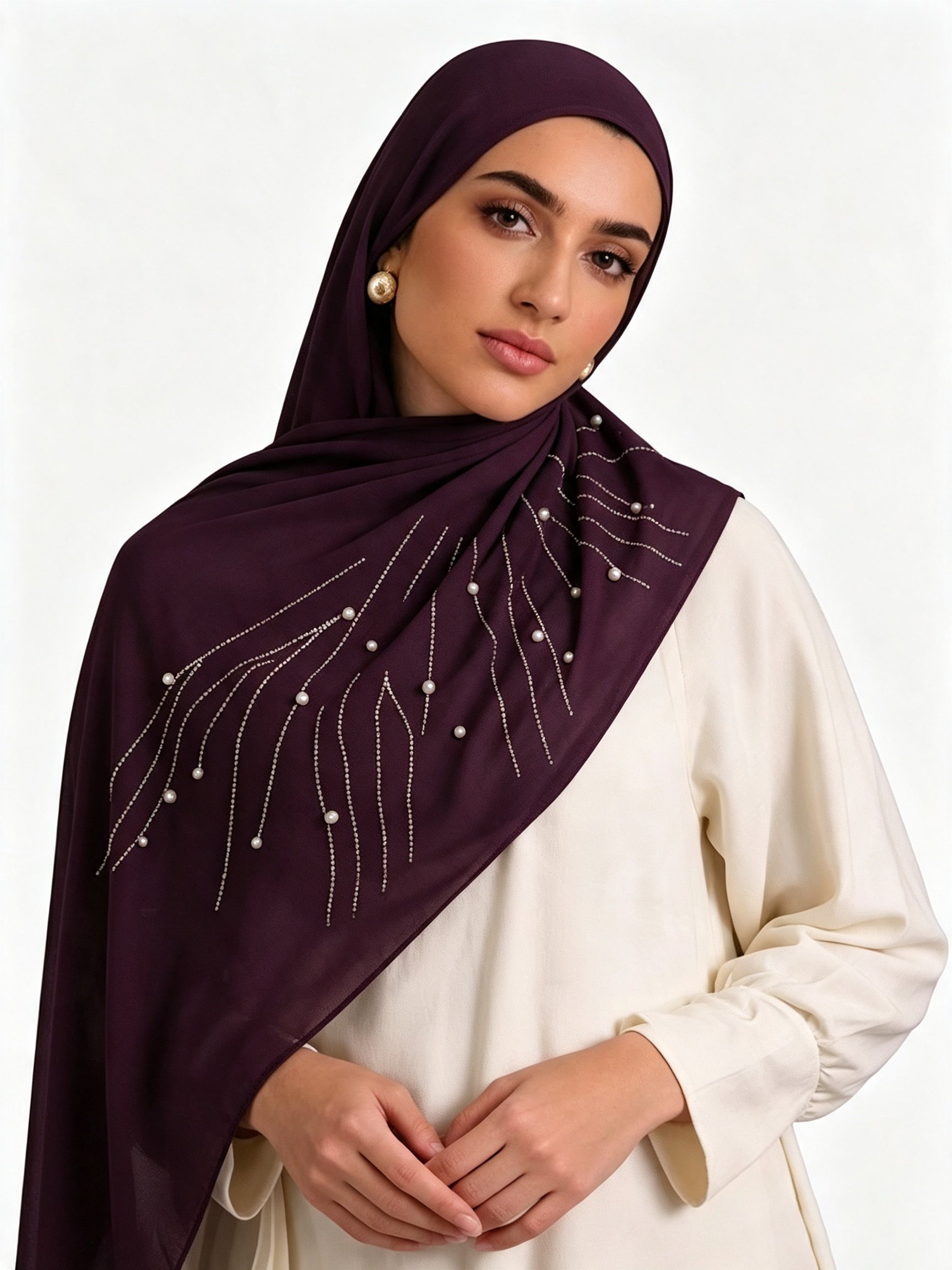 Purple Embellished Chiffon Hijab