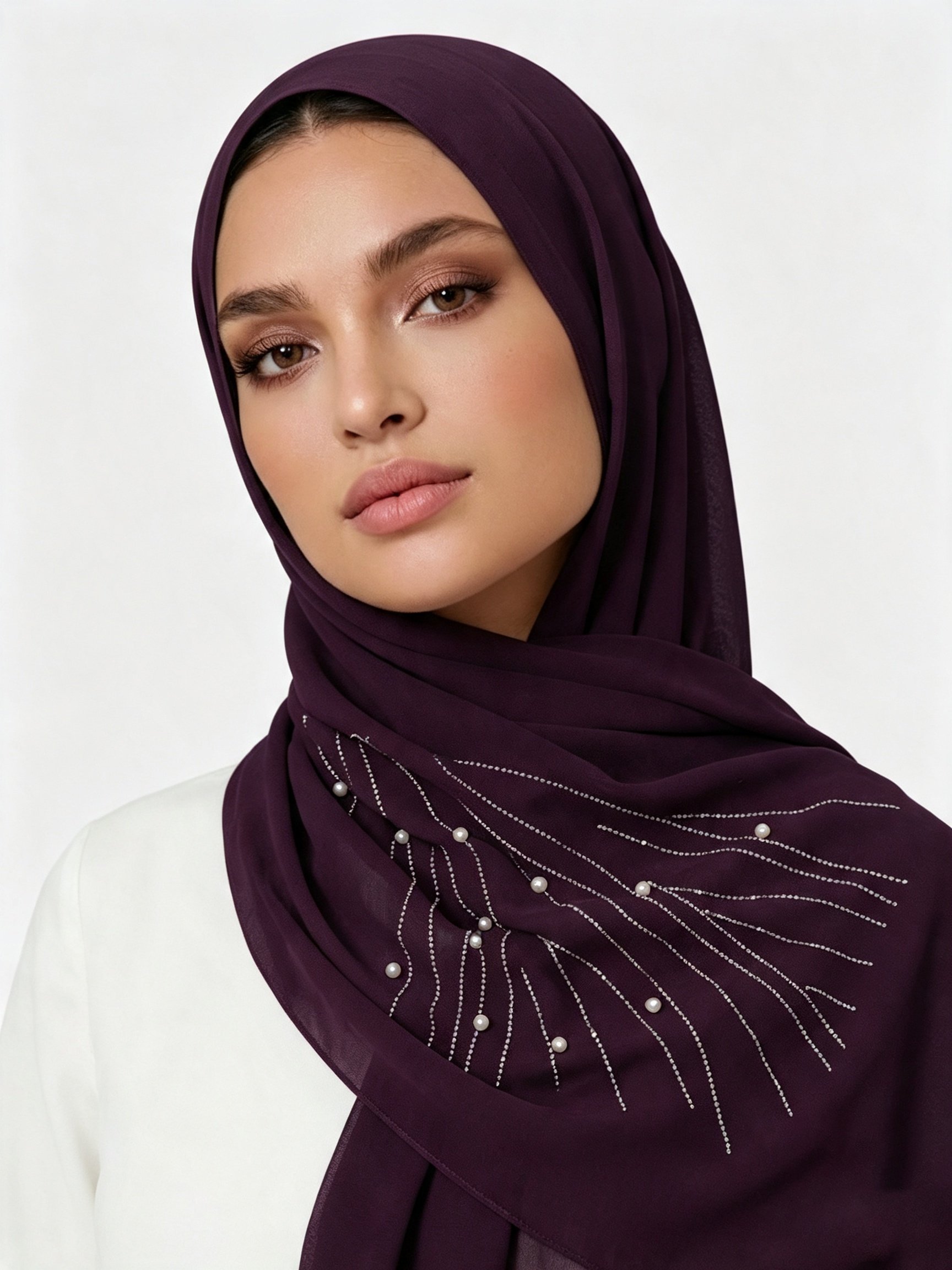 Purple Embellished Chiffon Hijab