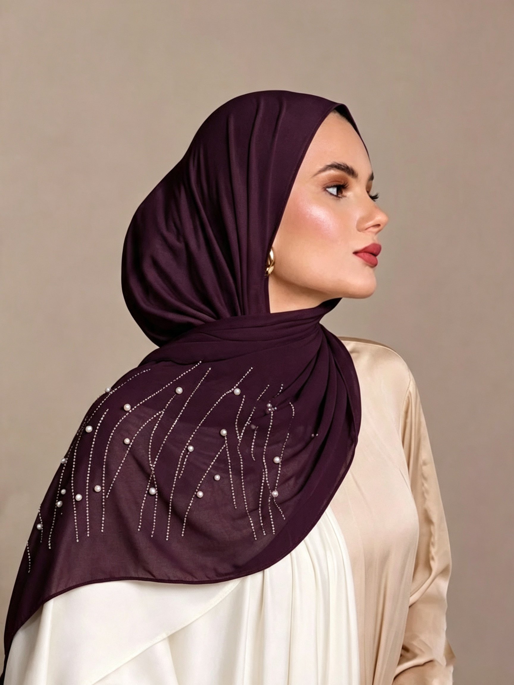 Purple Embellished Chiffon Hijab